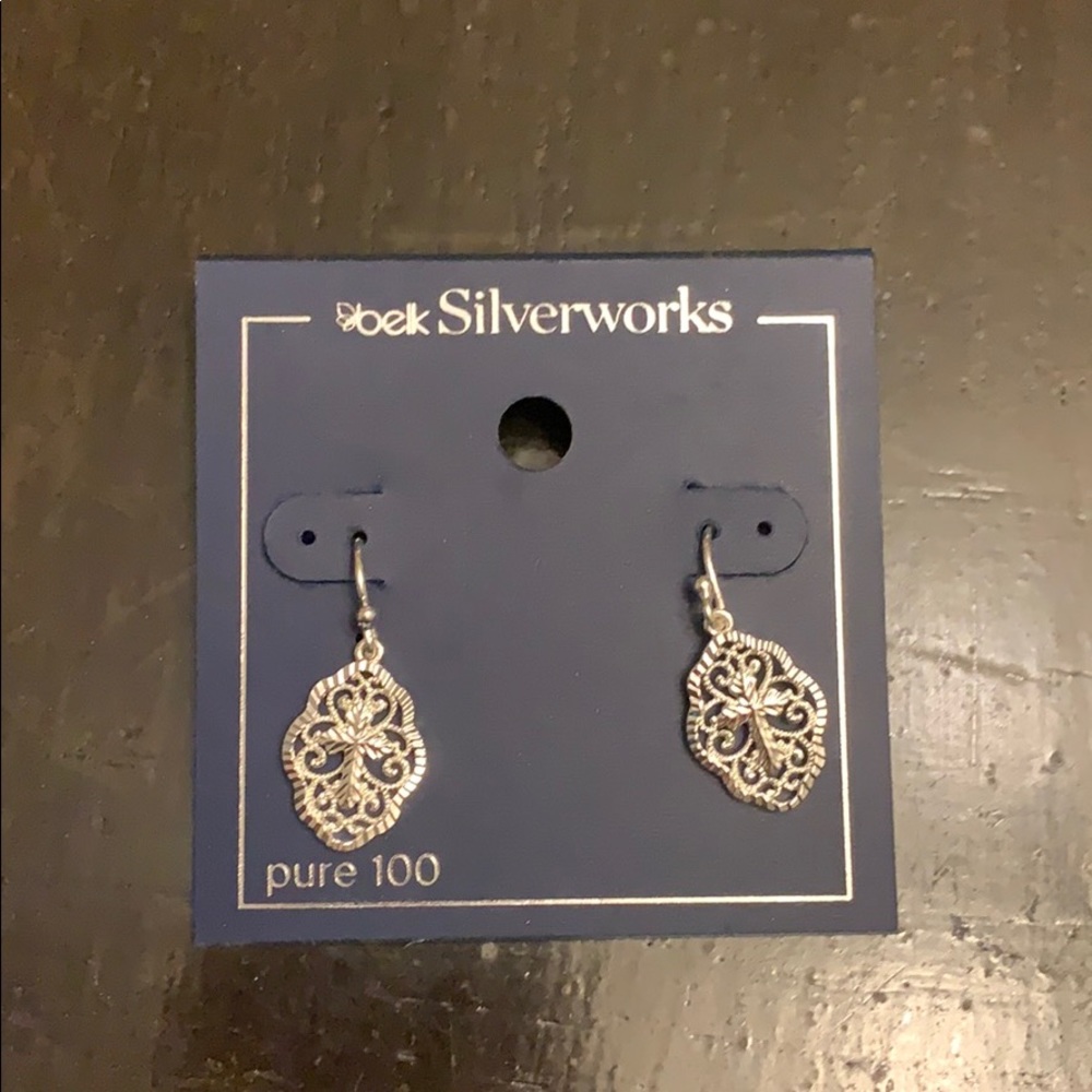 Brand new Silver filigree cross earrings